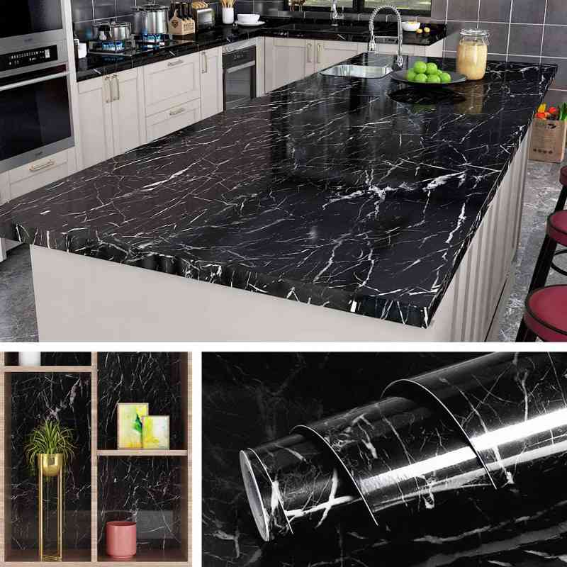 (Pack of 5) Self Adhesive Black  Marble Sheet for Kitchen