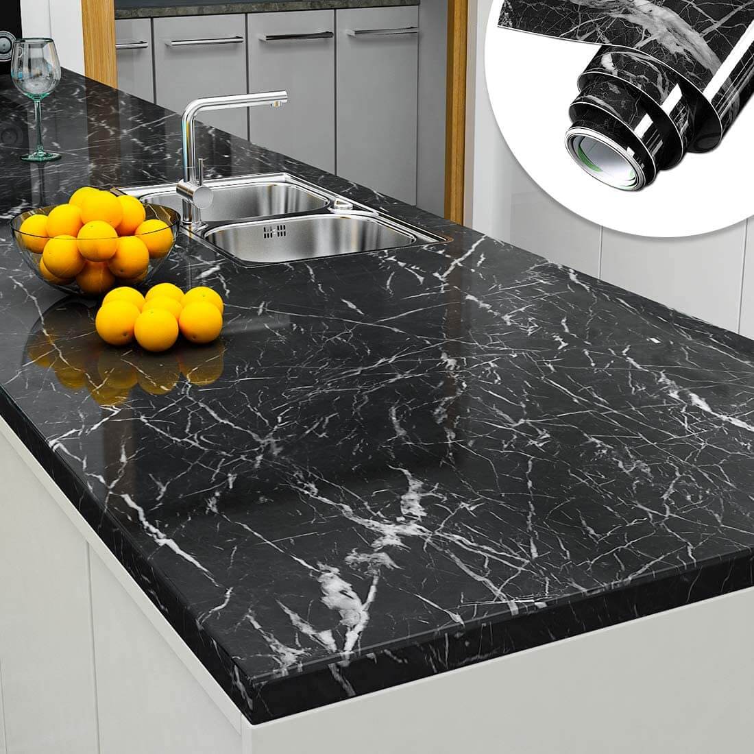 (Pack of 5) Self Adhesive Black  Marble Sheet for Kitchen
