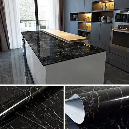 (Pack of 5) Self Adhesive Black  Marble Sheet for Kitchen