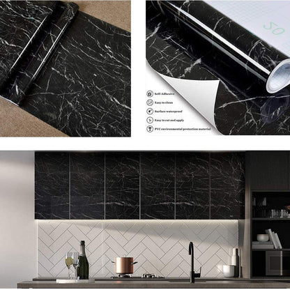 (Pack of 5) Self Adhesive Black  Marble Sheet for Kitchen