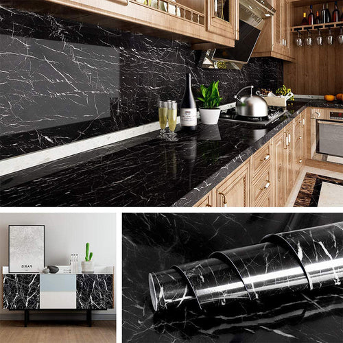 (Pack of 5) Self Adhesive Black  Marble Sheet for Kitchen